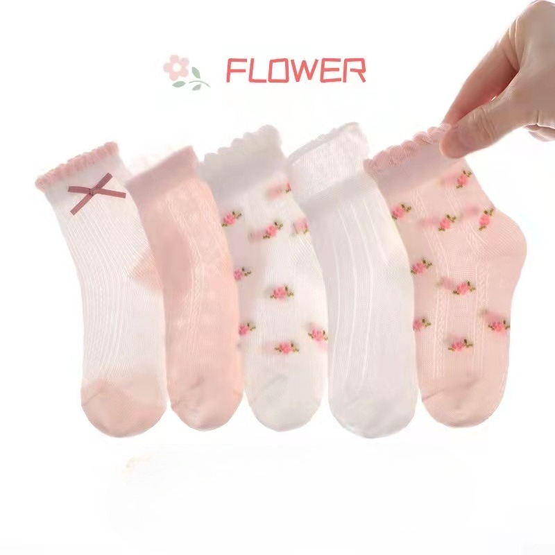 Baby Clothing Patterns - Girls Socks Cute Flowers Pattern Kods