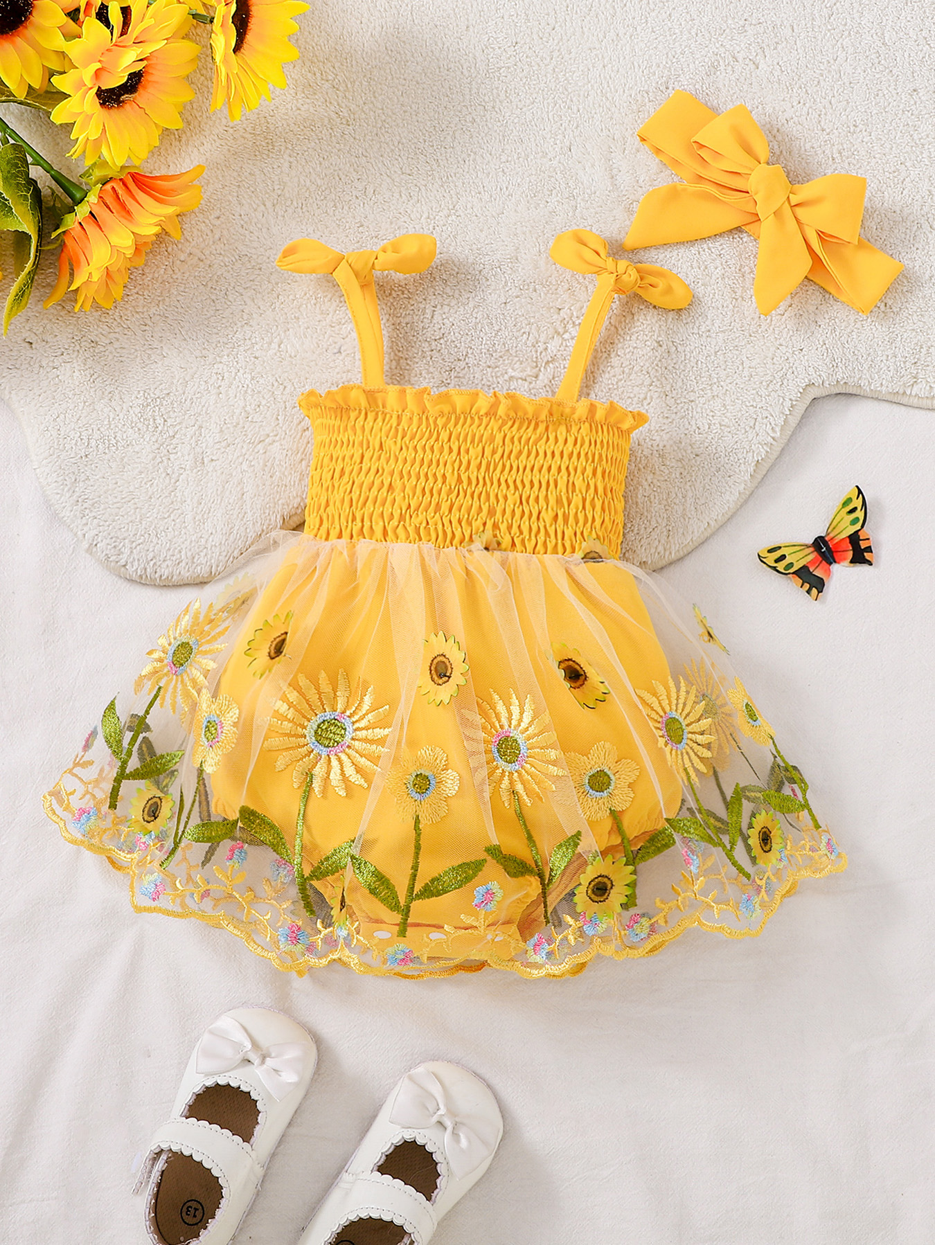 Baby Girl Sunflower Embroidere - Baby Clothing Yellow incelemesi ve fiyatı